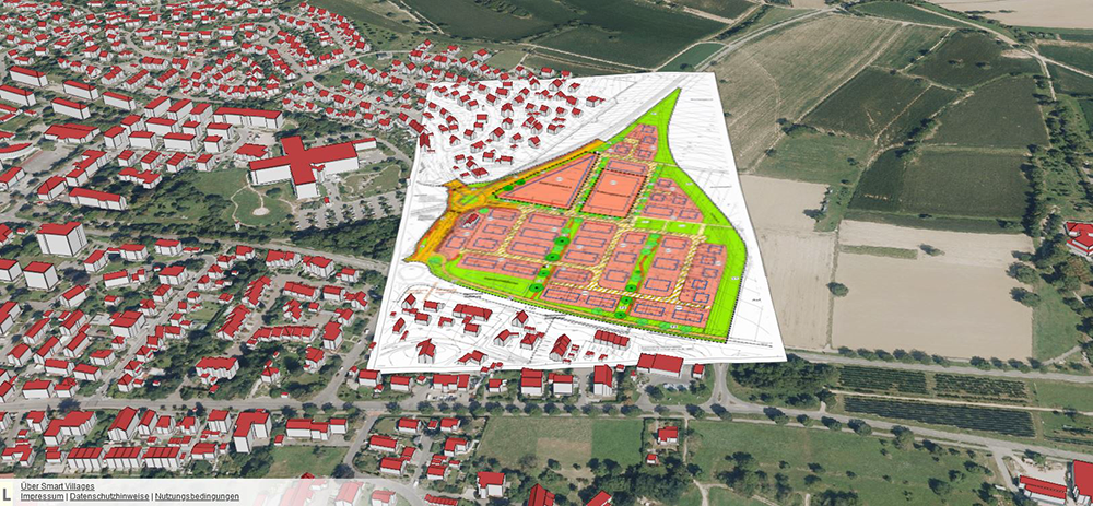 SmartVillage - 3D-Ansicht der Gemeinde mit Bebauungsplan